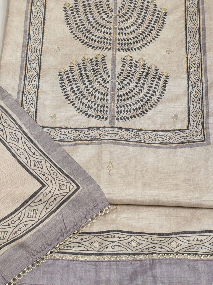 Embroidered Tussar Unstitched Suit With Dupatta
