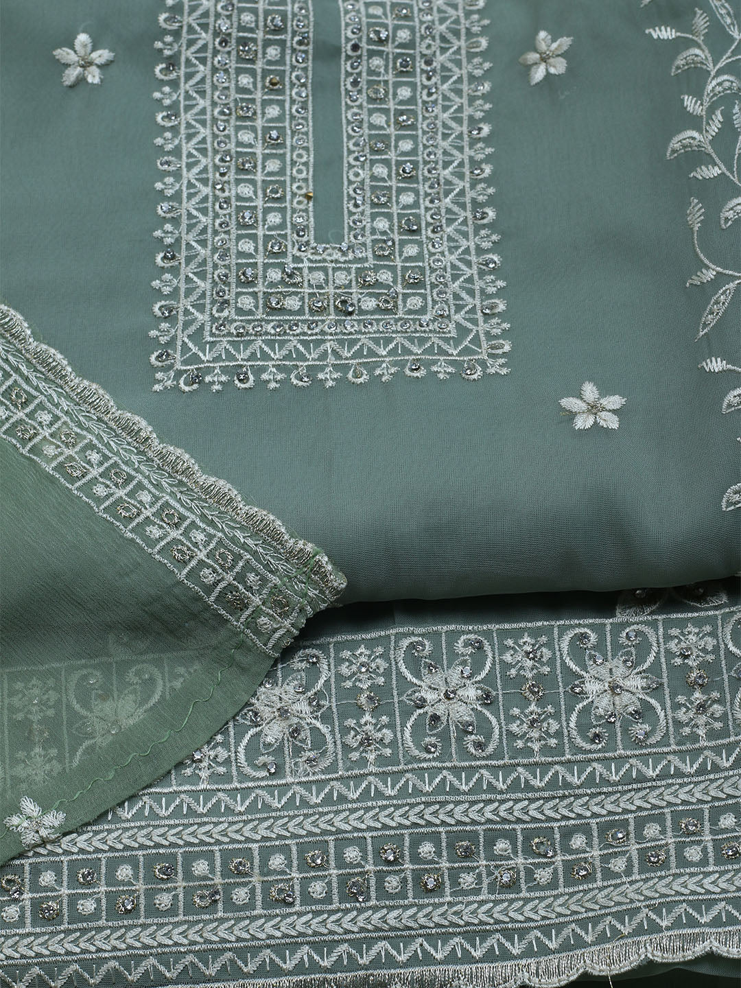 Embroidered Organza Unstitched Suit With Dupatta