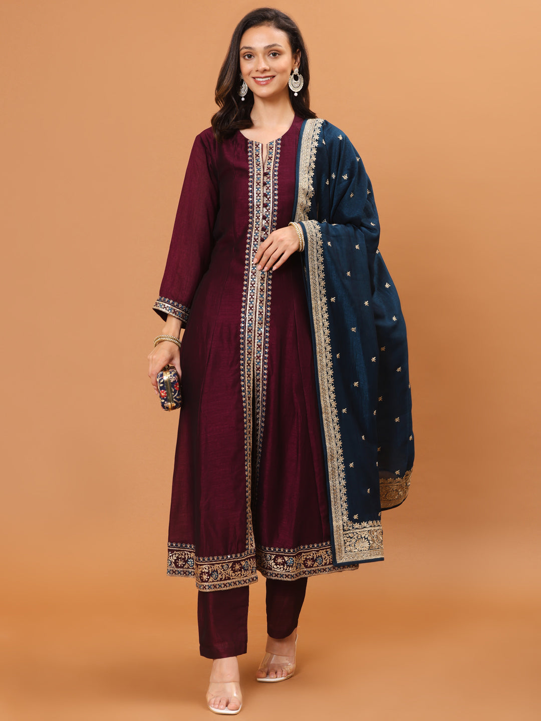 Zari Embroidery Handloom Kurta With Pants &amp; Dupatta