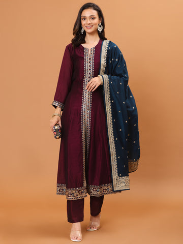 Zari Embroidery Handloom Kurta With Pants & Dupatta