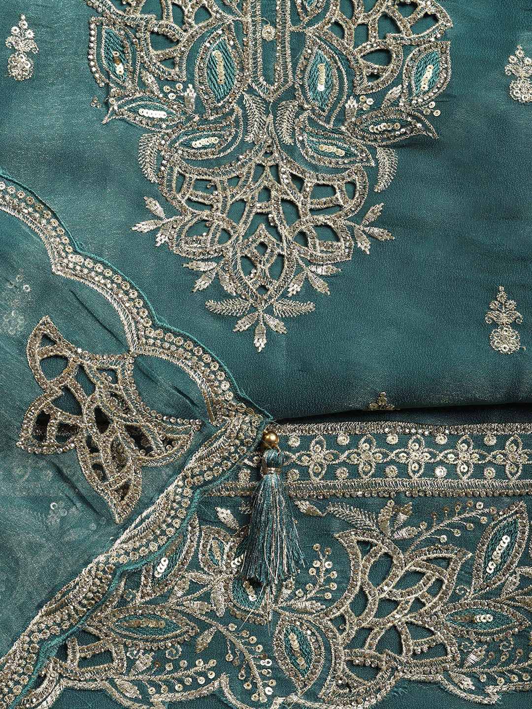 Embroidered Tissue Unstitched Suit With Pant &amp; Dupatta