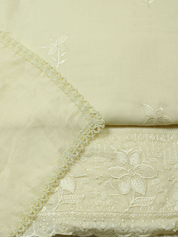 Embroidered Chanderi Unstitched Suit With Pant &amp; Dupatta