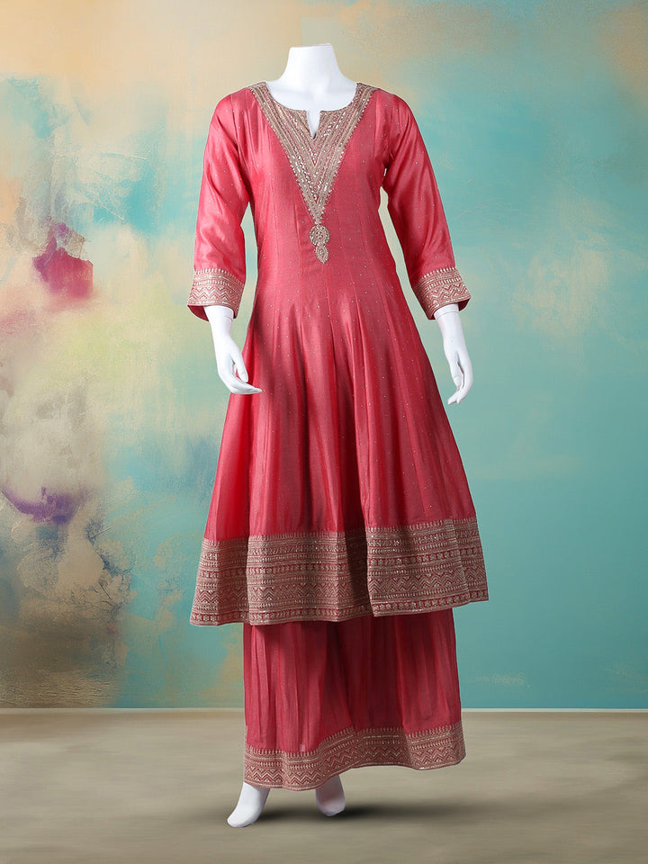 Embroidered Art Silk Stitched Kurta With Pant &amp; Dupatta