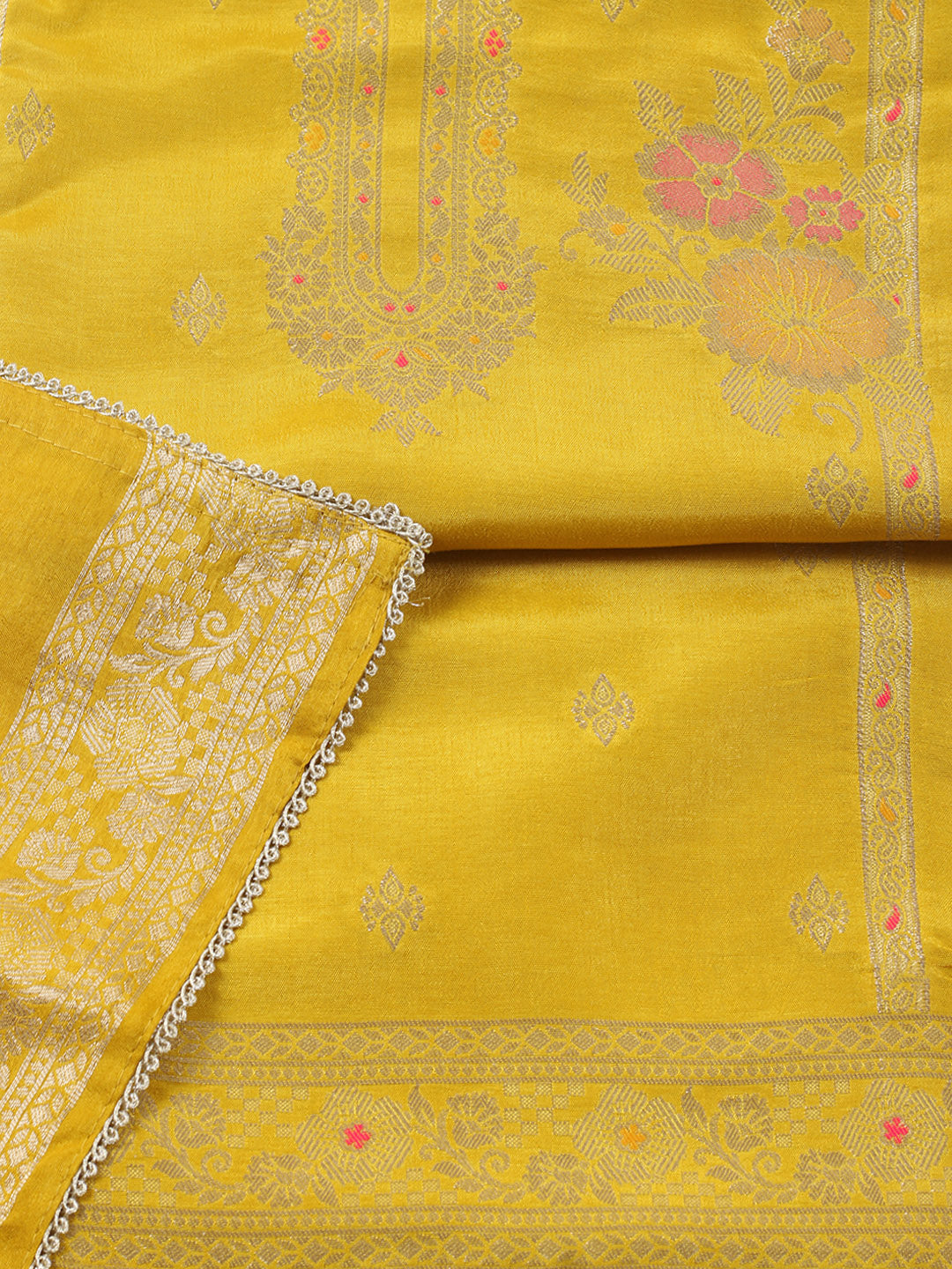 Woven Design Chanderi Unstitched Suit With Pant &amp; Dupatta