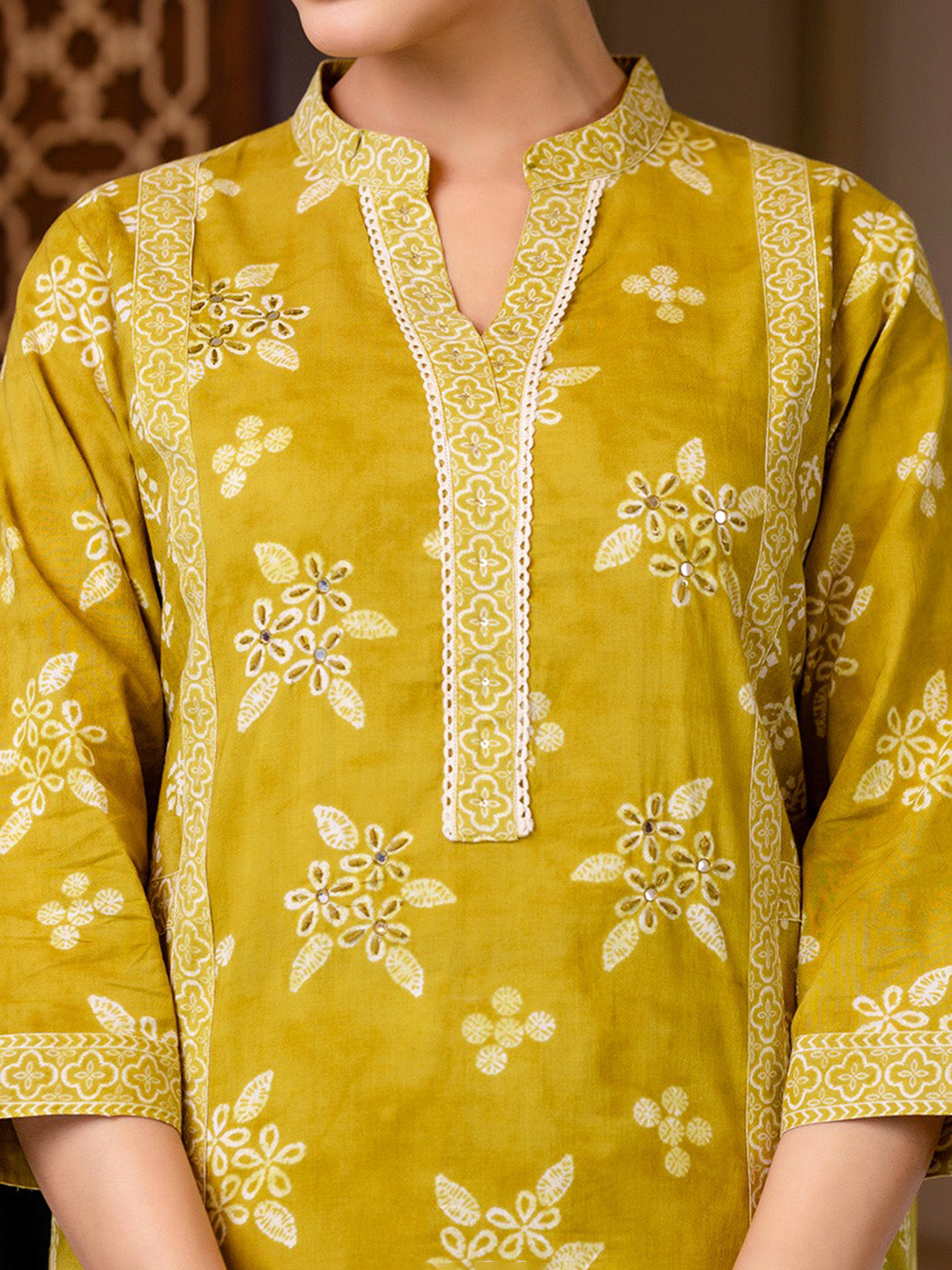 Printed Cotton Blend Kurta With Pants & Dupatta