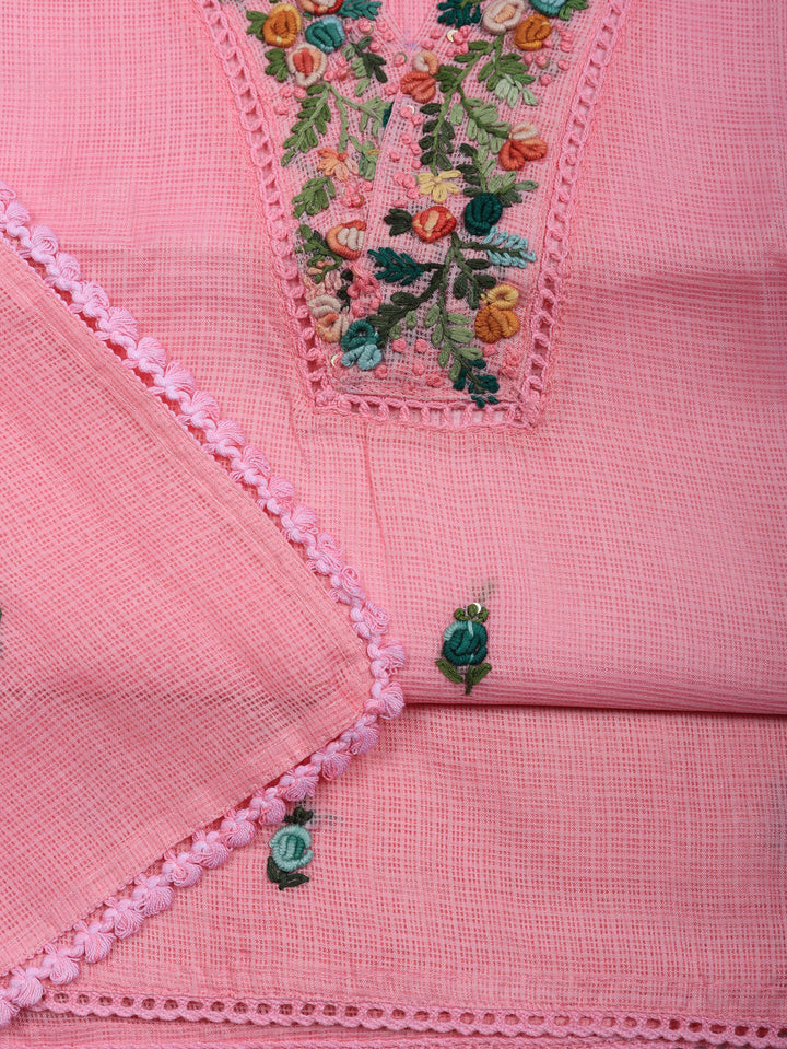 Embroidered Cotton Blend Unstitched Suit With Pant &amp; Dupatta
