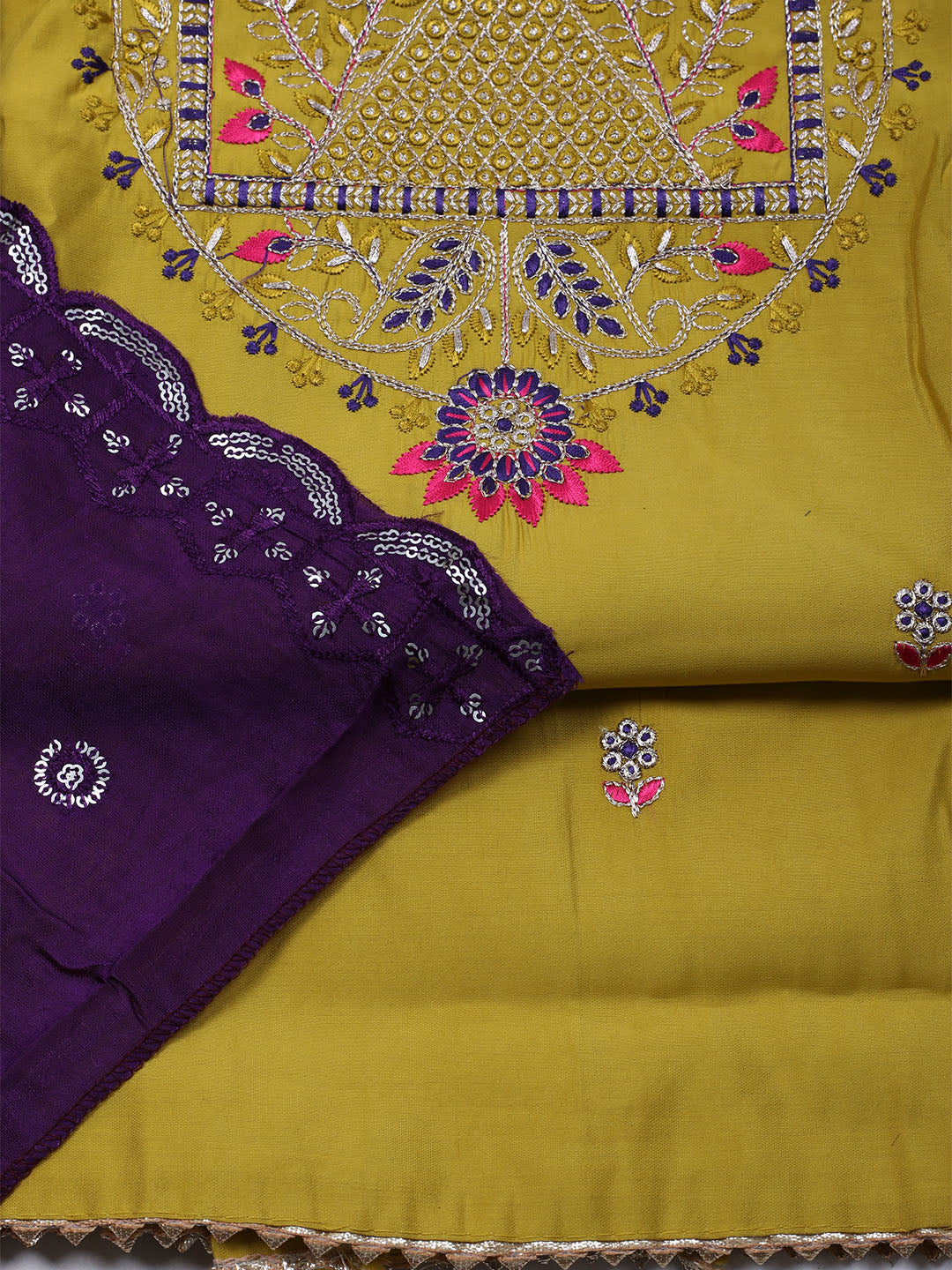 Embroidered Chanderi Unstitched Suit With Dupatta