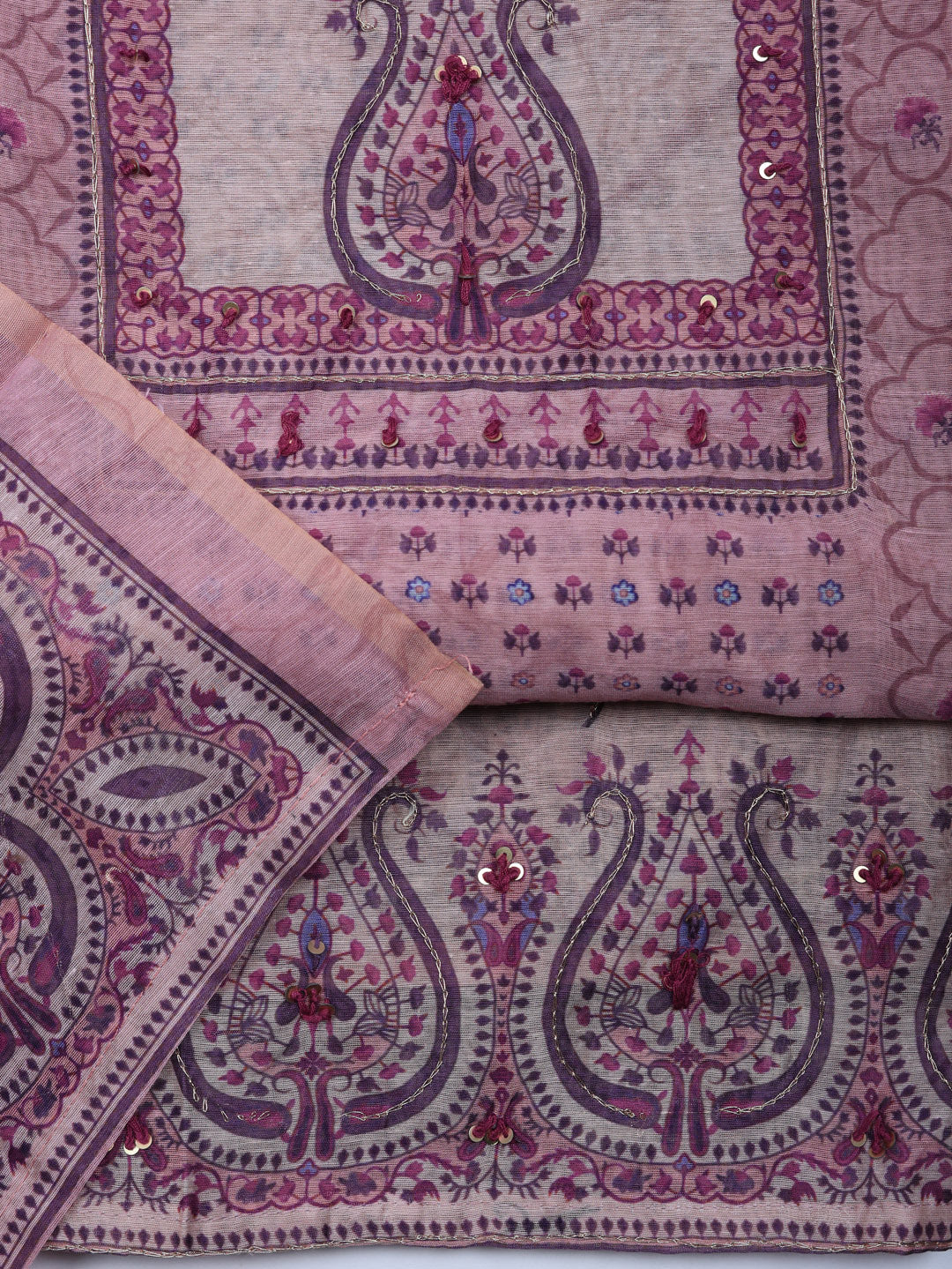 Embellished Chanderi Unstitched Suit With Pant &amp; Dupatta