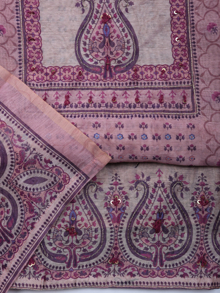 Embellished Chanderi Unstitched Suit With Pant &amp; Dupatta