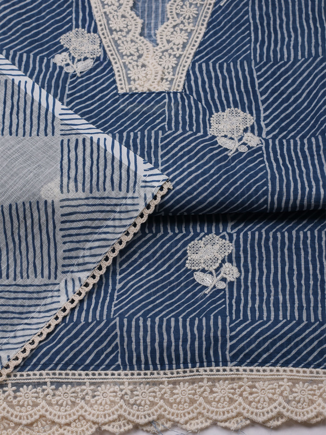 Printed Cotton Blend Unstitched Kurta With Pant &amp; Dupatta