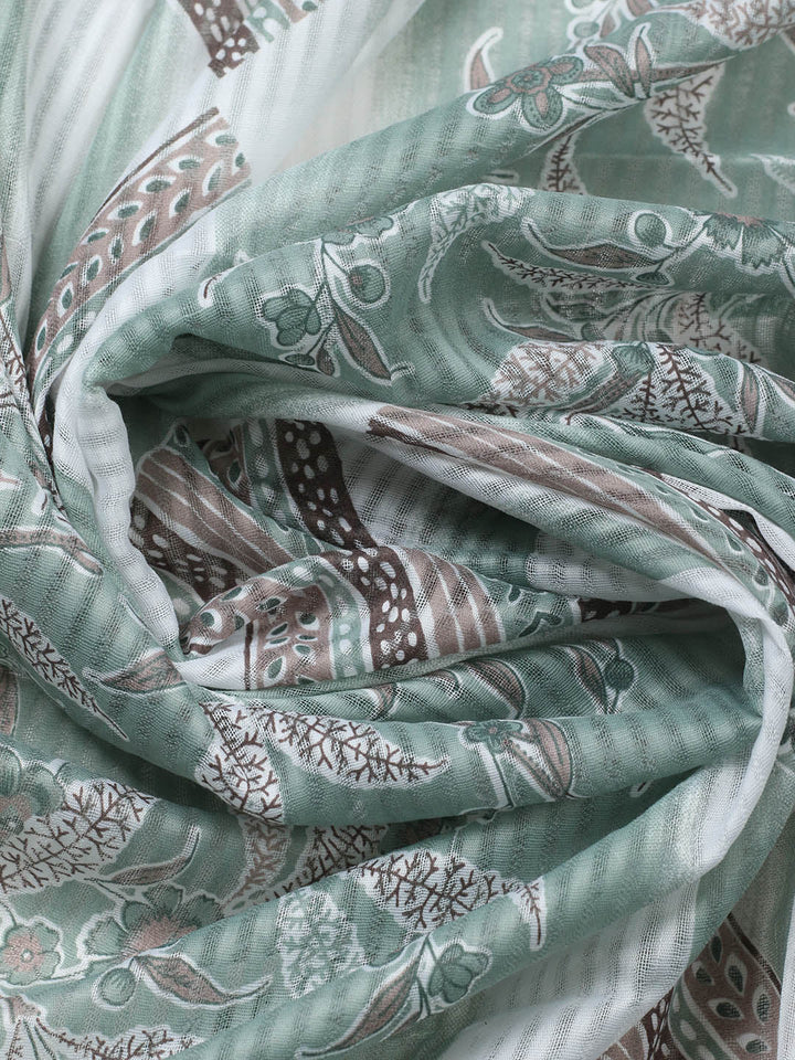 Printed Cotton Blend Unstitched Suit With Pant &amp; Dupatta