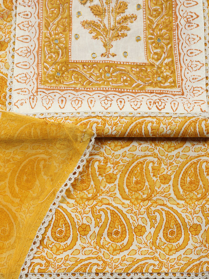 Embroidered Cotton Blend Unstitched Suit With Pant &amp; Dupatta