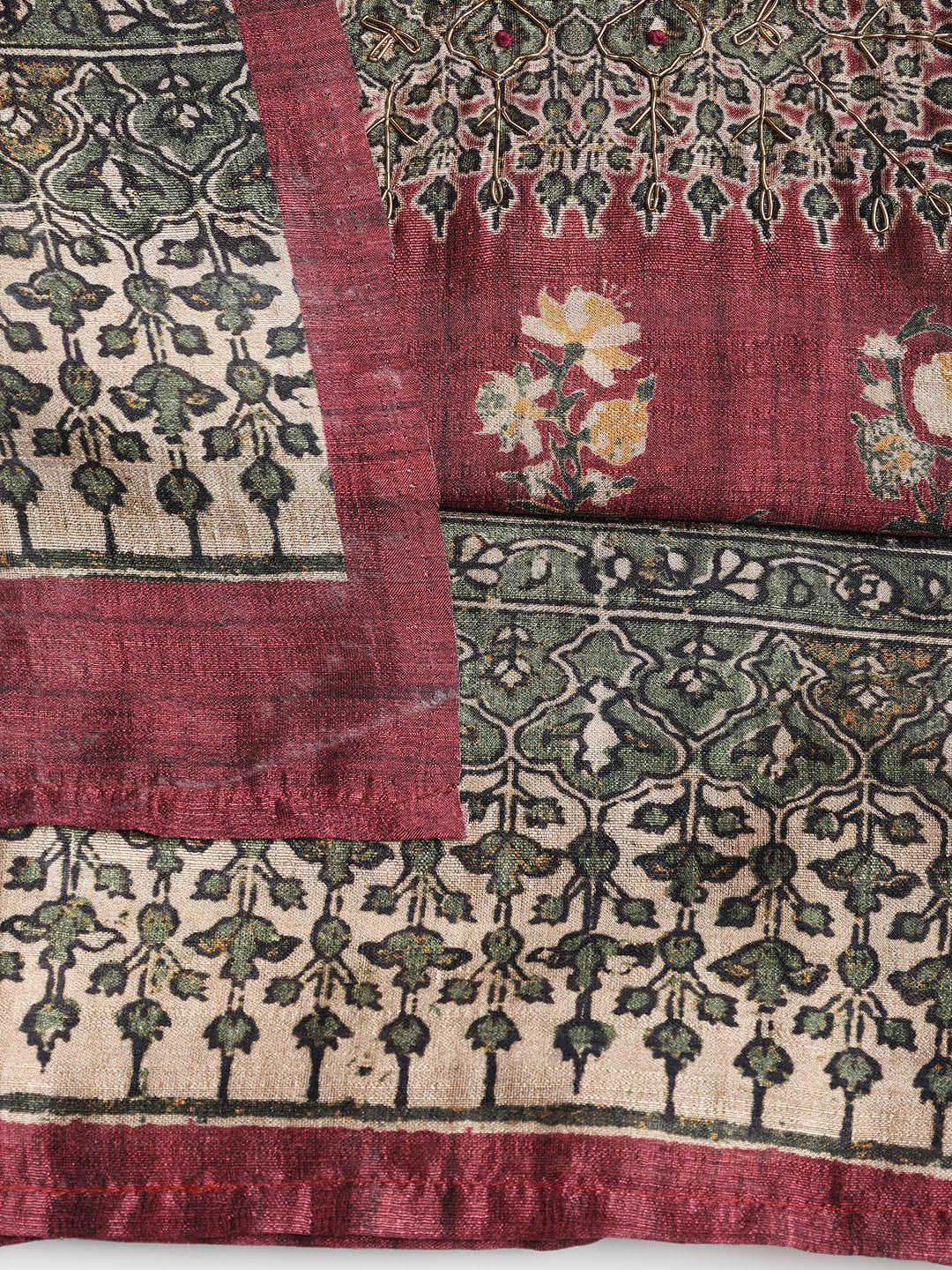 Printed Tussar Unstitched Suit With Dupatta