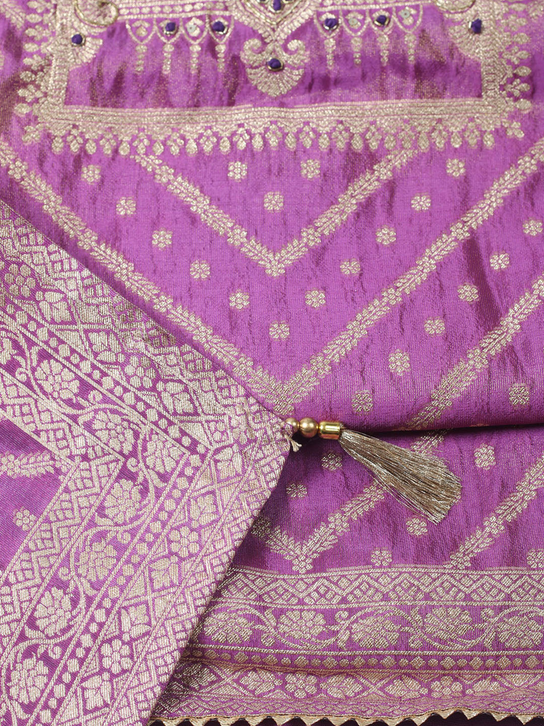 Woven Design Chanderi Unstitched Kurta With Pant &amp; Dupatta