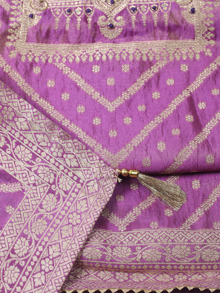 Woven Design Chanderi Unstitched Kurta With Pant &amp; Dupatta