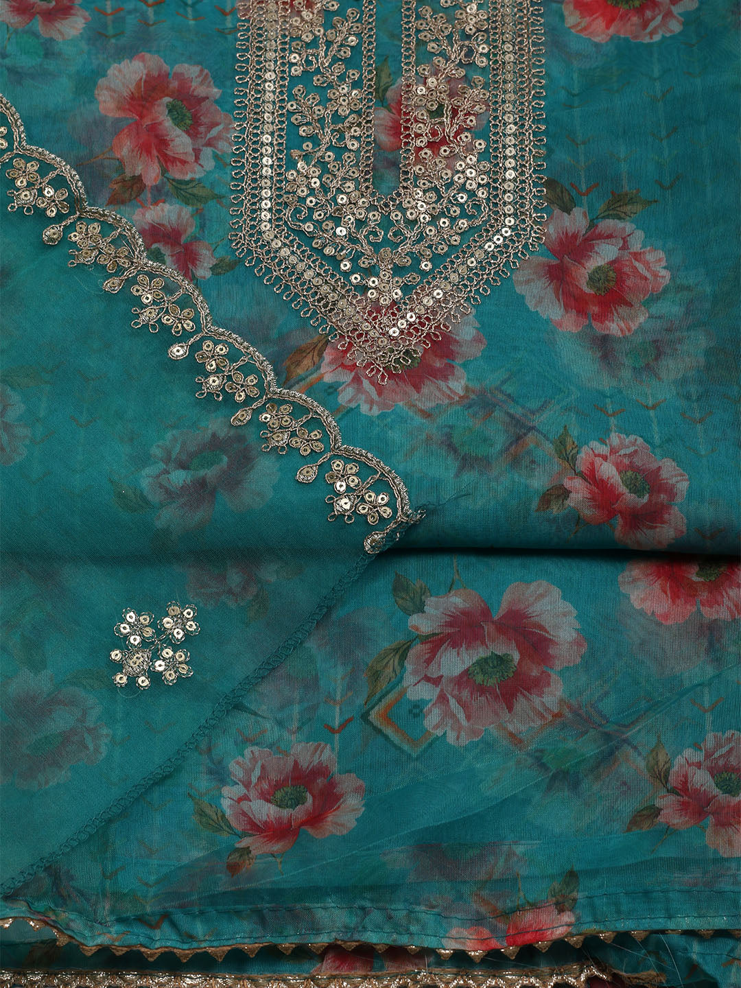 Embroidered Organza Unstitched Suit With Dupatta