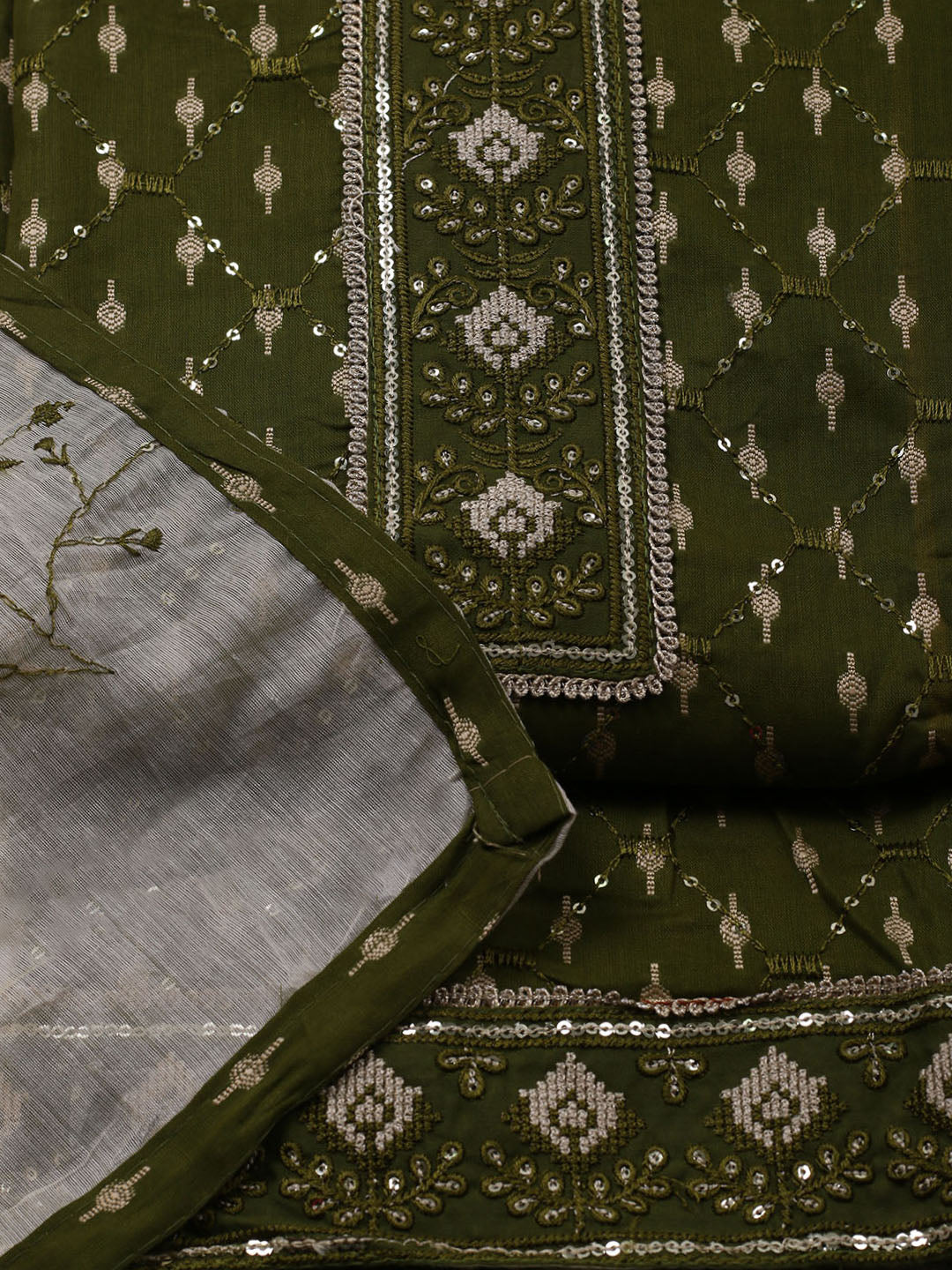 Neck Embroidered Cotton Blend Unstitched Suit With Dupatta