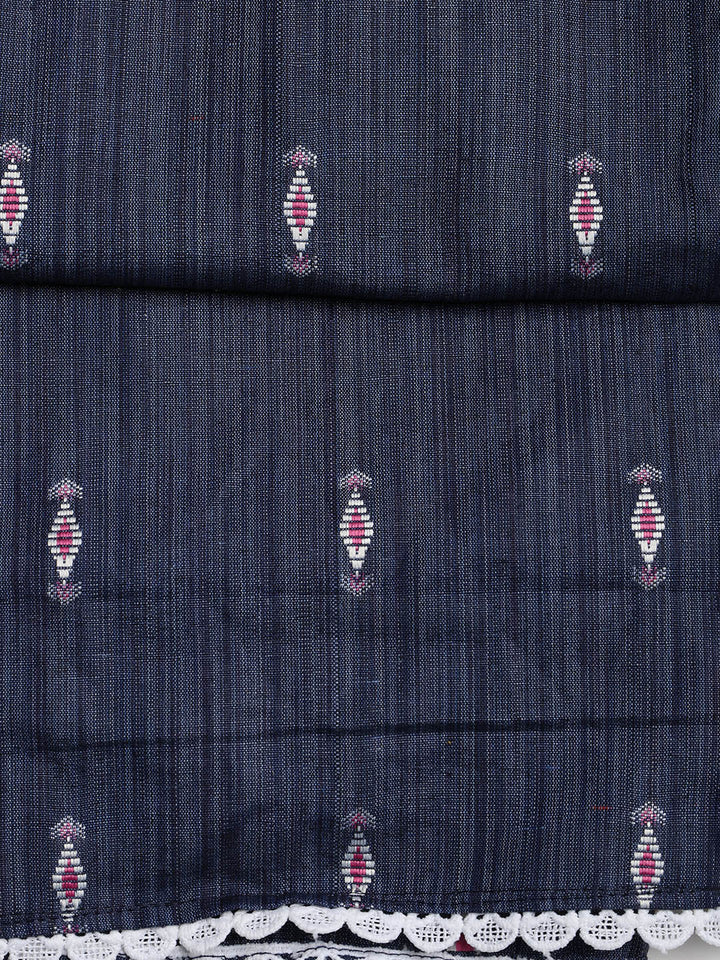Neck Embroidered Cotton Blend Unstitched Suit With Dupatta