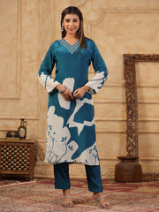 Printed Muslin Kurta With Pants & Dupatta