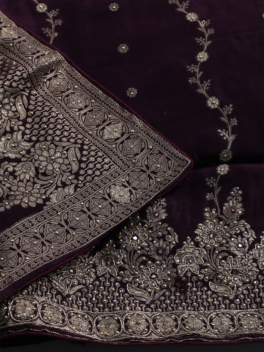 Embroidered Art Silk Unstitched Suit With Dupatta
