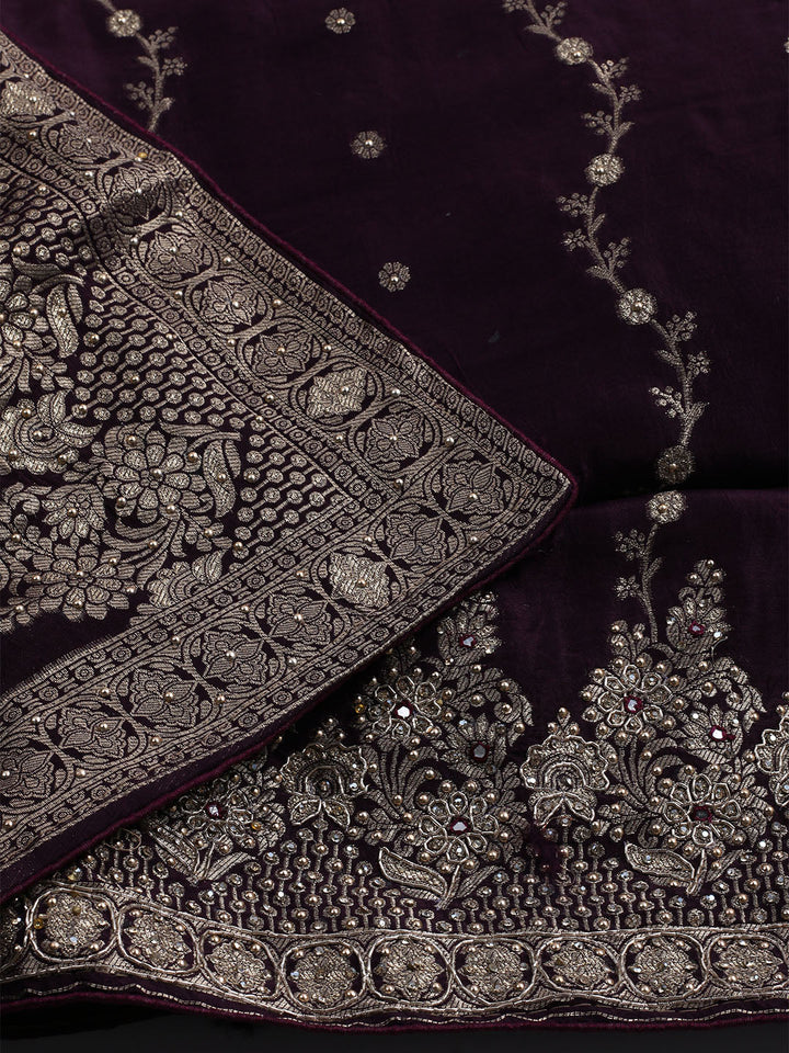 Embroidered Art Silk Unstitched Suit With Dupatta