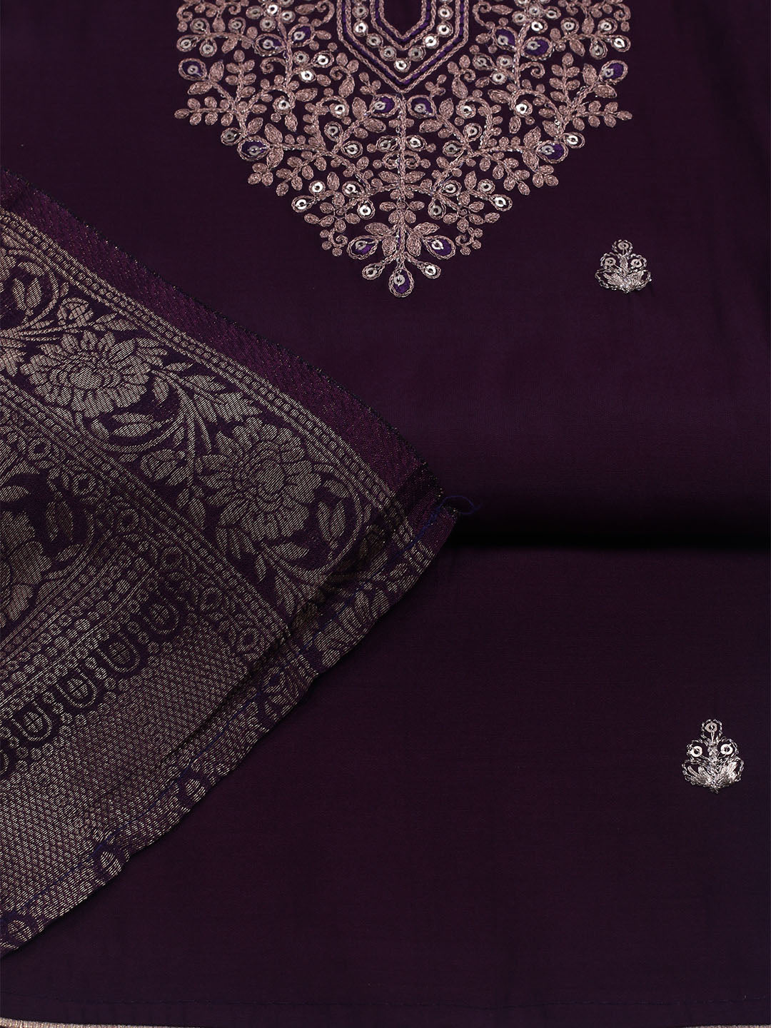 Embroidered Chanderi Unstitched Suit With Dupatta