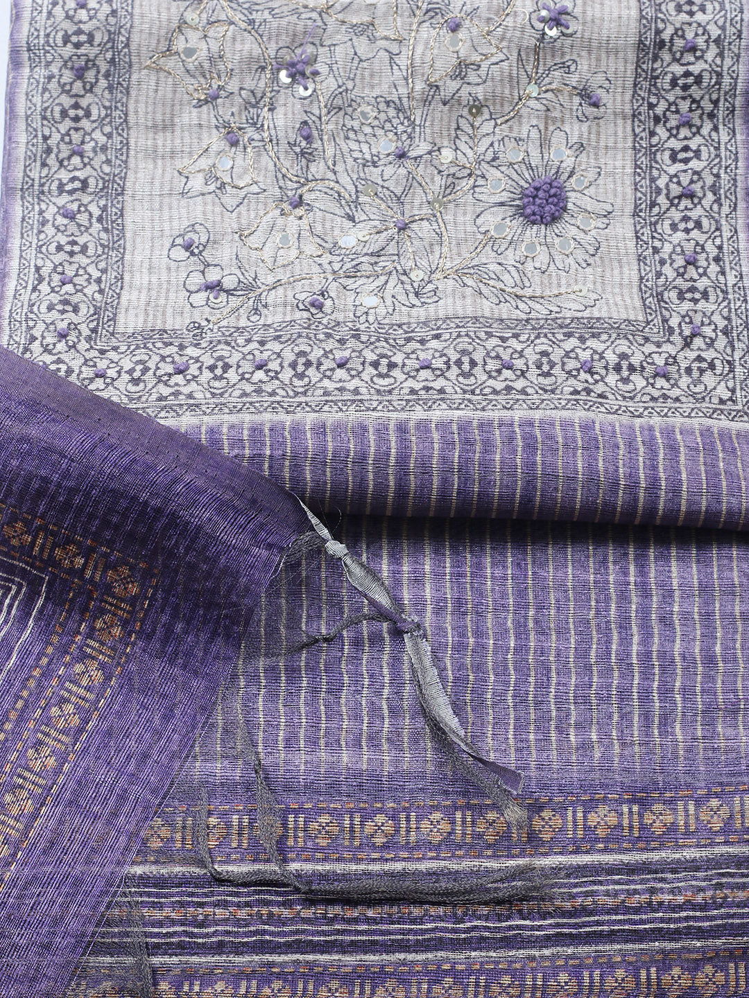 Embroidered Chanderi Unstitched Suit With Pant &amp; Dupatta