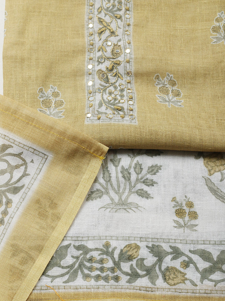 Embroidered Cotton Blend Unstitched Suit With Pant &amp; Dupatta