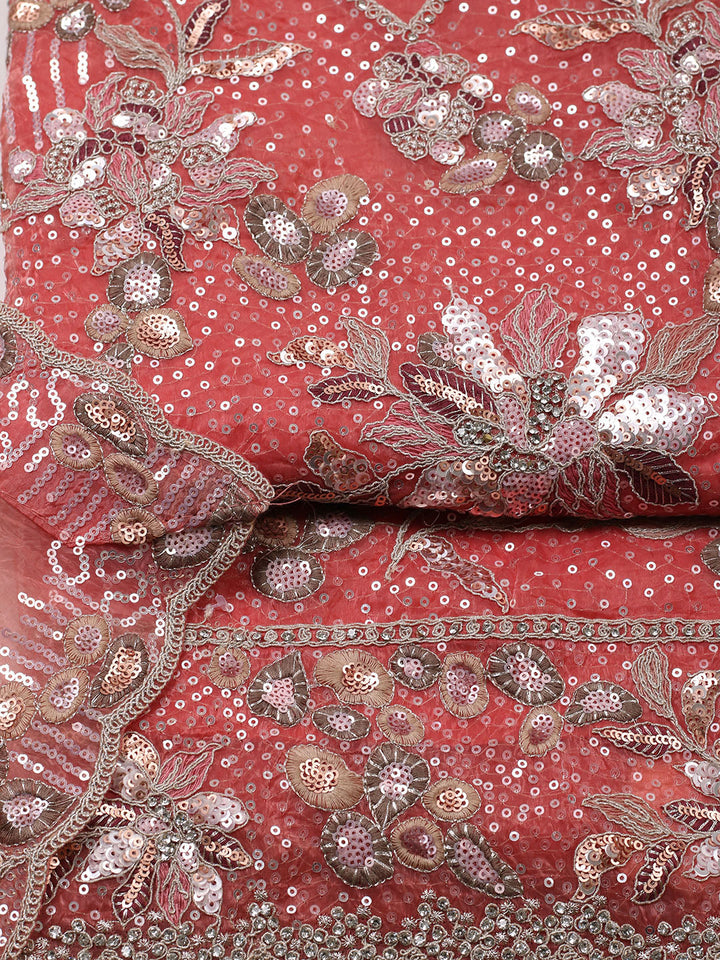 Embroidered Organza Unstitched Suit With Pant &amp; Dupatta