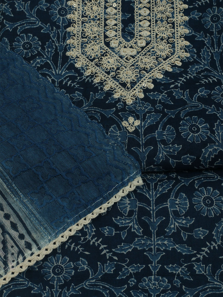 Printed Cotton Unstitched Suits Printed Suit With Pant &amp; Dupatta