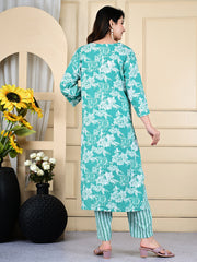 Printed Cotton Blend Kurta With Pants