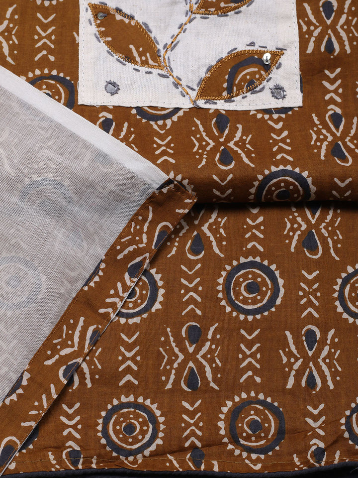 Printed Cotton Blend Unstitched Suit With Pant &amp; Dupatta