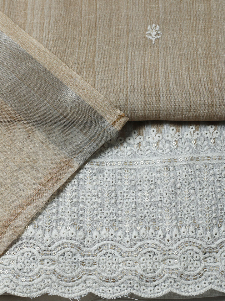 Embroidered Linen Blend Unstitched Suit With Pant &amp; Dupatta