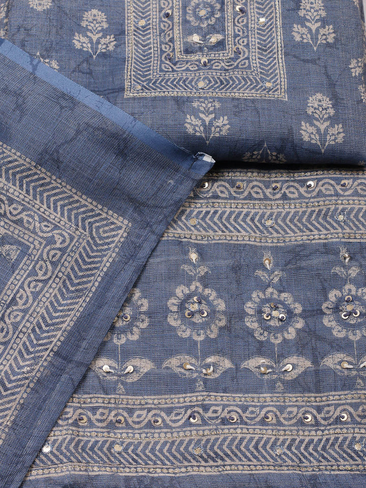 Embellished Tissue Unstitched Suit With Pant &amp; Dupatta