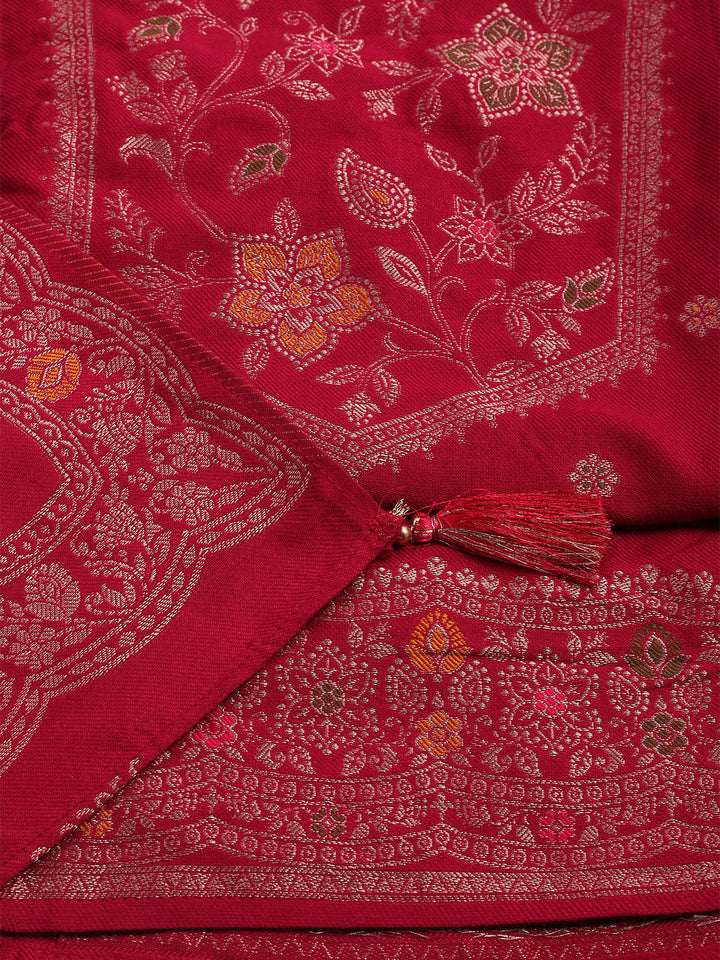 Pashmina Woven Design Unstitched Kurta With Pant &amp; Dupatta