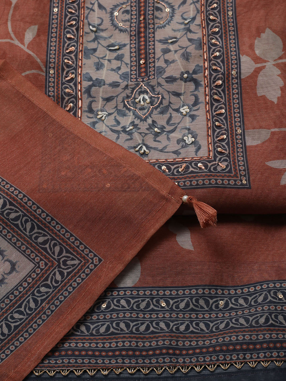 Printed Chanderi Unstitched Suit With Dupatta