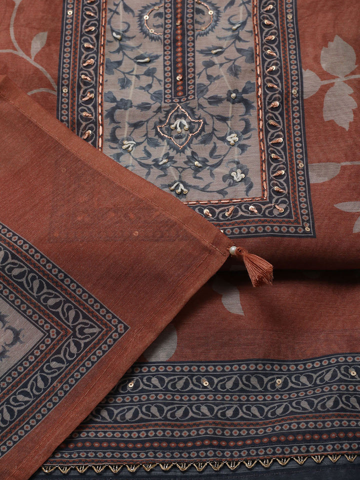 Printed Chanderi Unstitched Suit With Dupatta