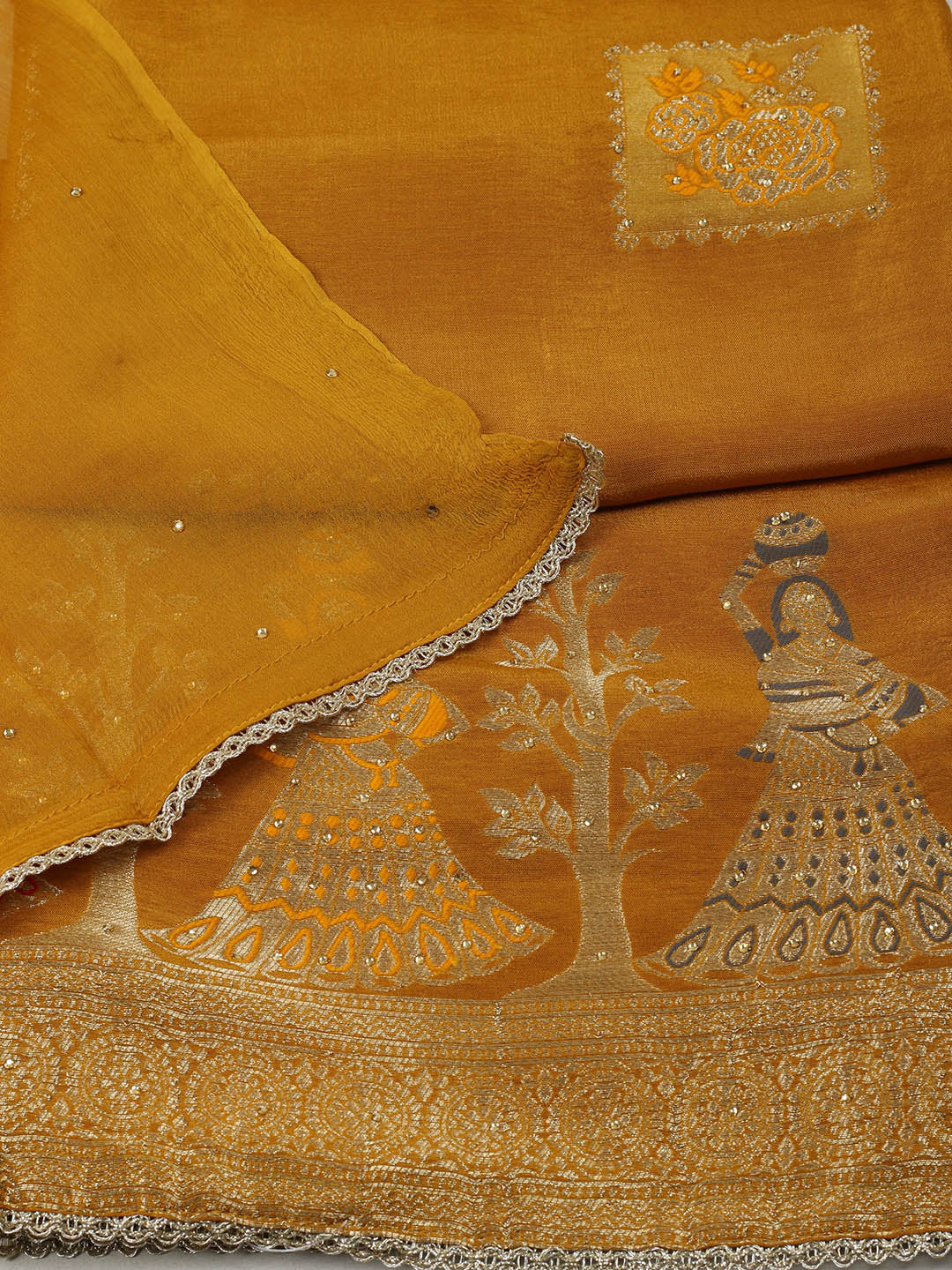 Woven Design Chanderi Unstitched Suit With Pant &amp; Dupatta