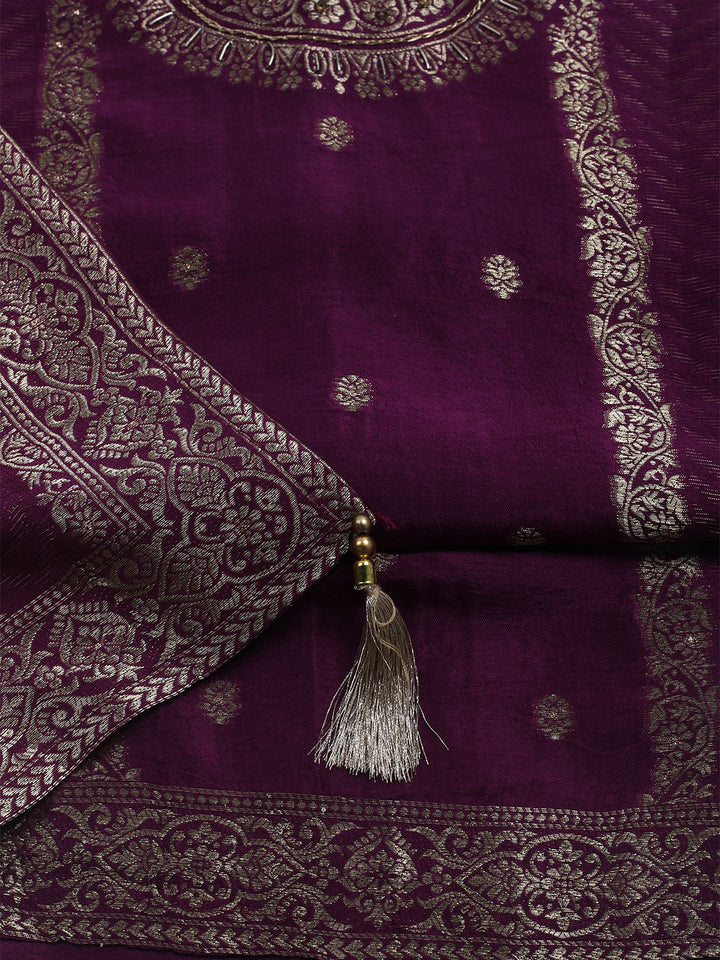 Woven Design Chanderi Unstitched Suit With Dupatta