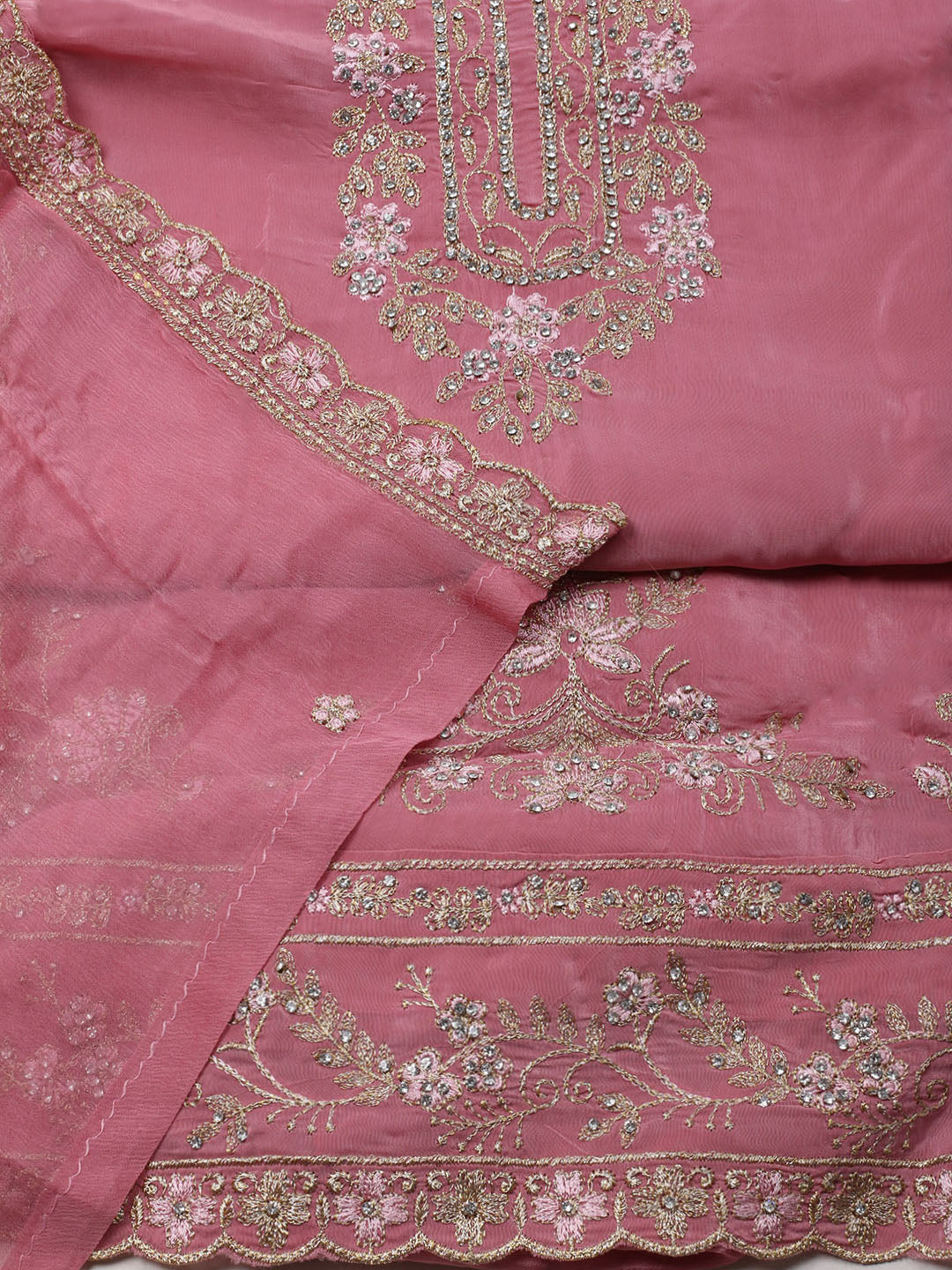Embroidered Oraganza Unstitched Suit With Dupatta