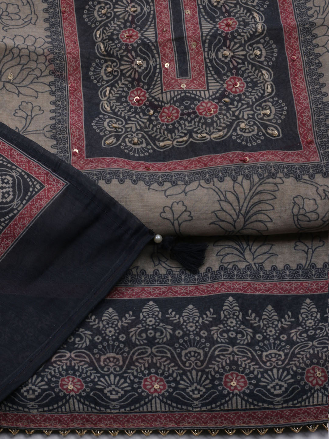 Printed Chanderi Unstitched Suit With Dupatta