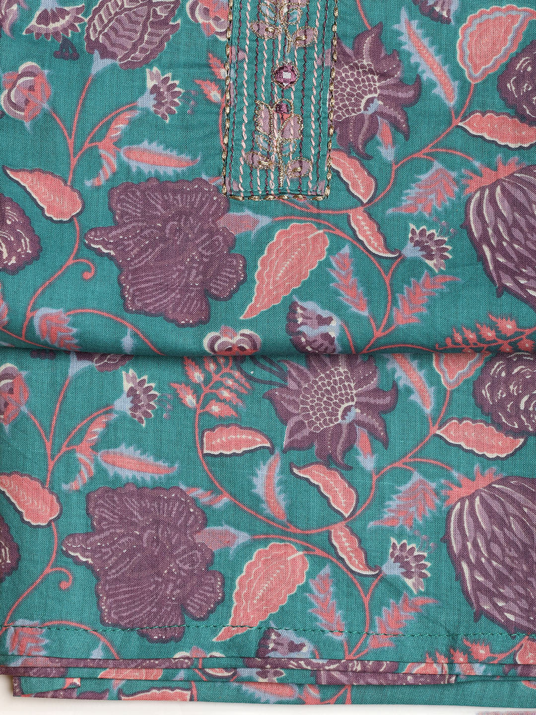 Printed Cotton Blend Unstitched Suit With Dupatta