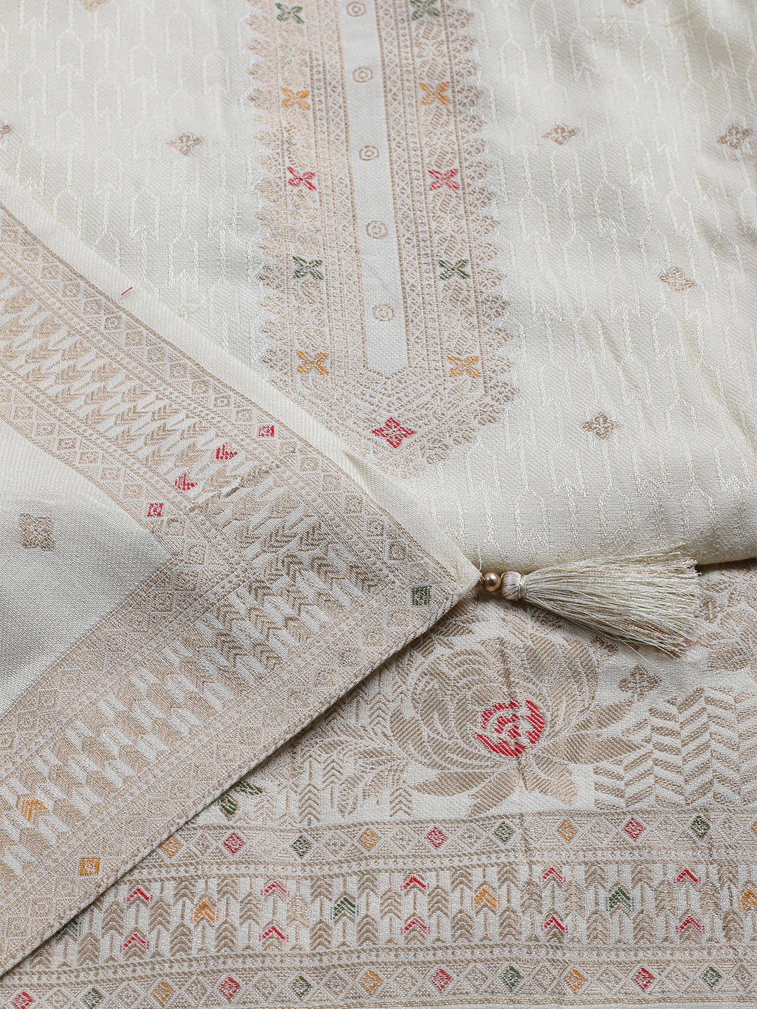 Pashmina Woven Design Unstitched Kurta With Pant &amp; Dupatta
