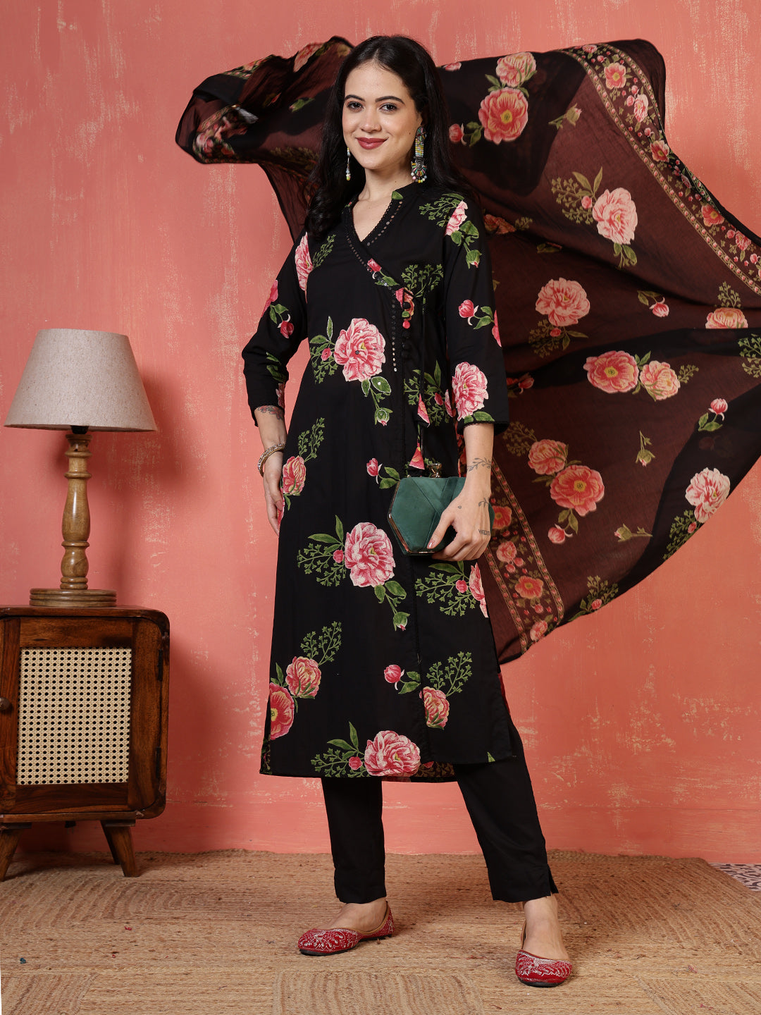 Printed Cotton Blend Kurta With Pants & Dupatta