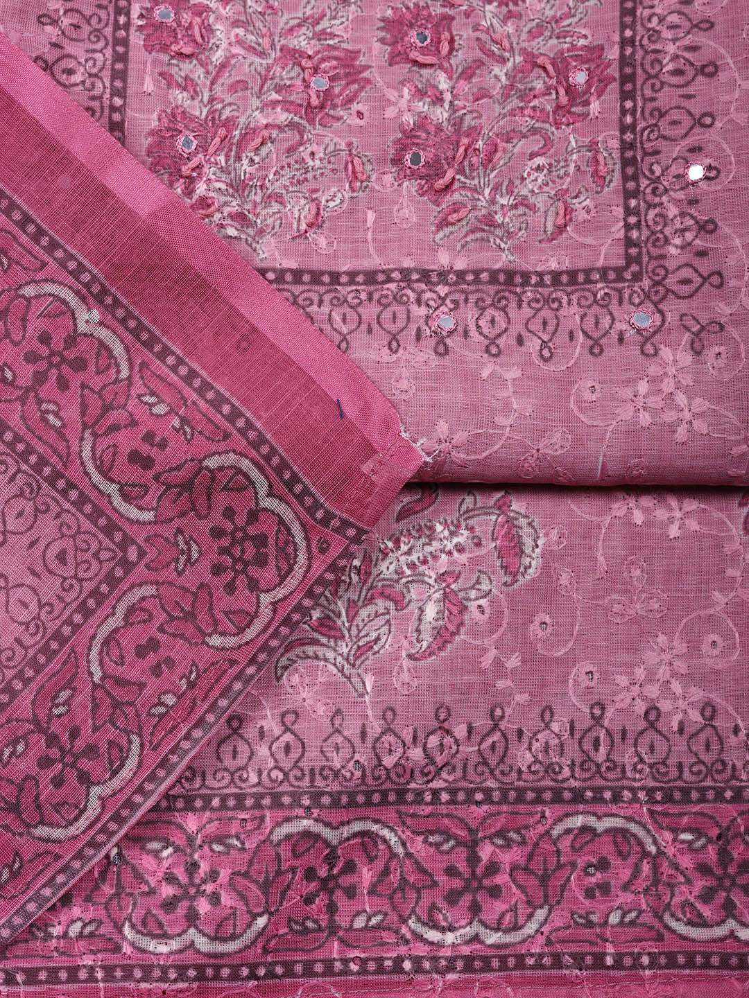 Embroidered Cotton Blend Unstitched Suit With Pant &amp; Dupatta