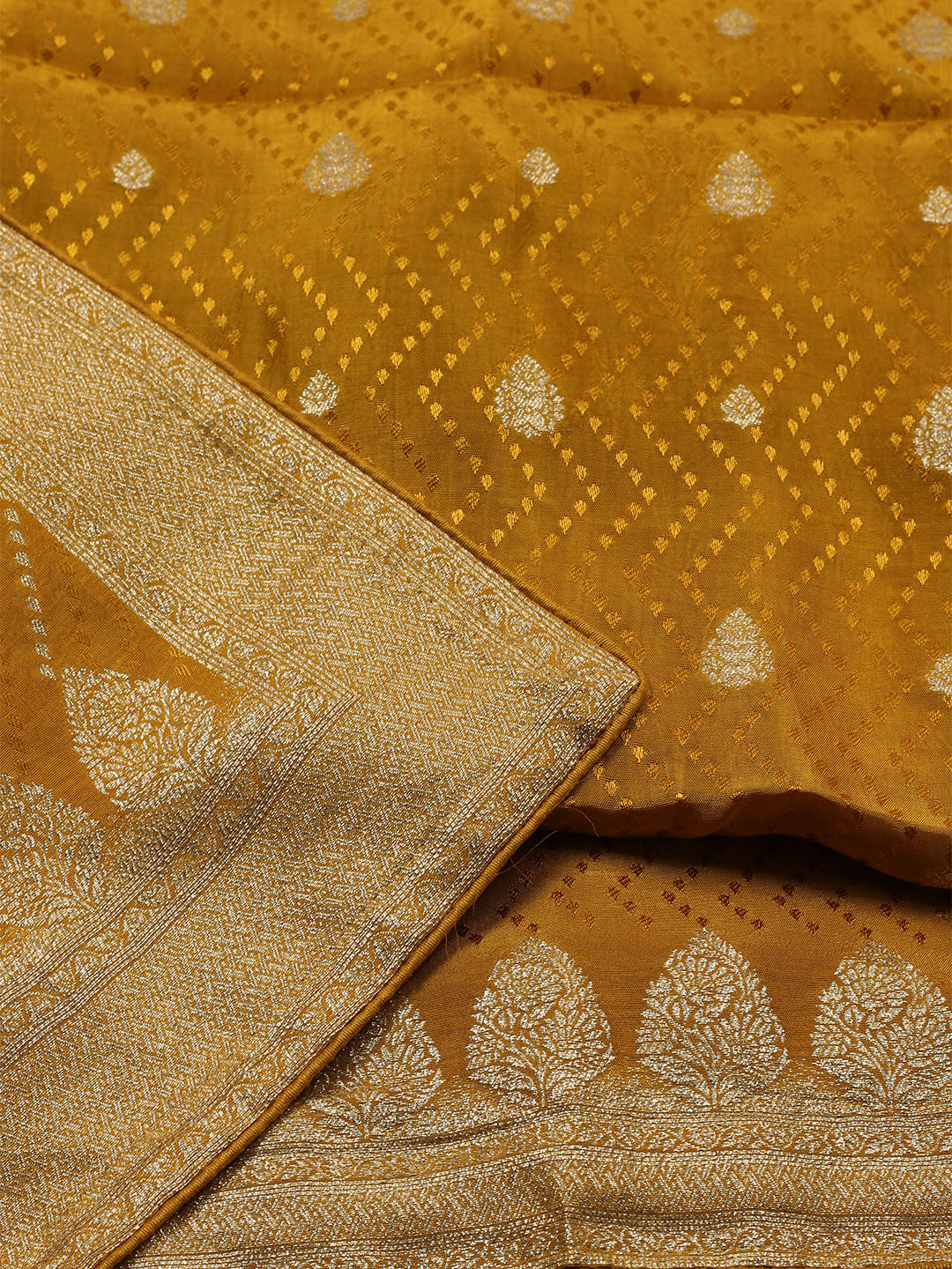 Woven Border Chanderi Unstitched Suit With Dupatta