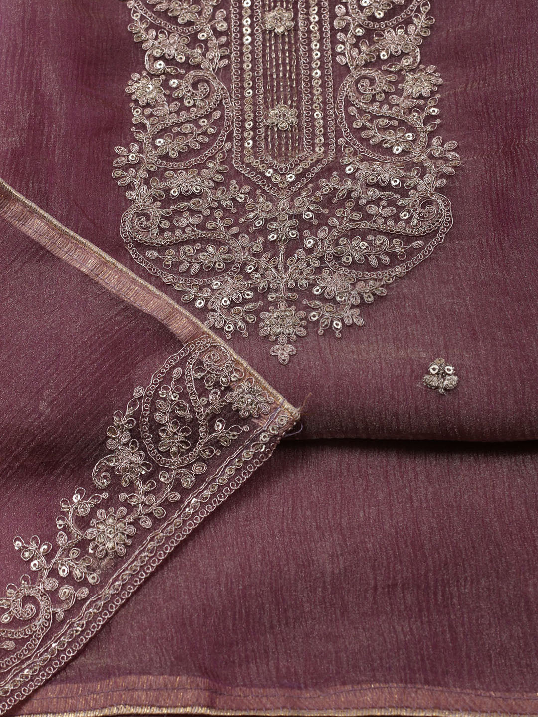 Embroidered Tissue Unstitched Suit With Pant &amp; Dupatta