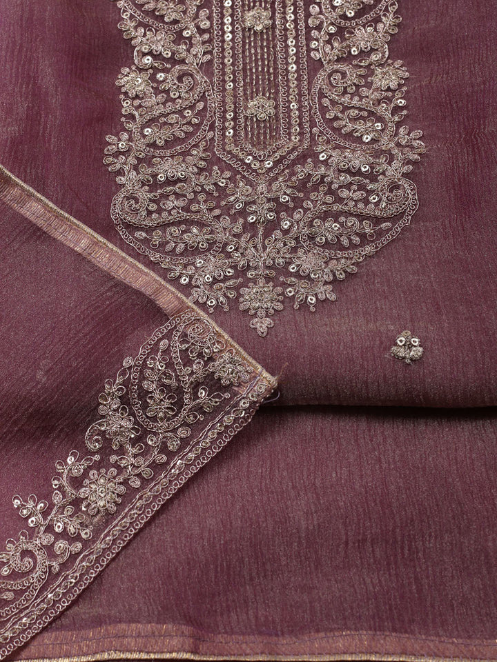 Embroidered Tissue Unstitched Suit With Pant &amp; Dupatta