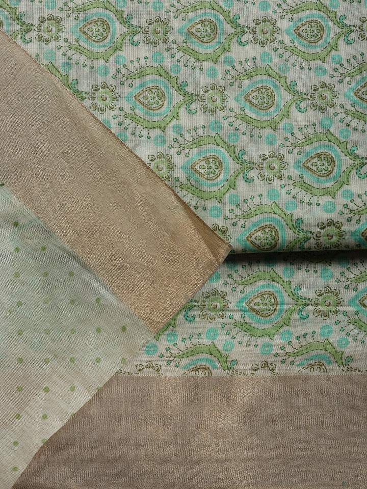 Printed, Chanderi Unstitched Suit With Pant &amp; Dupatta