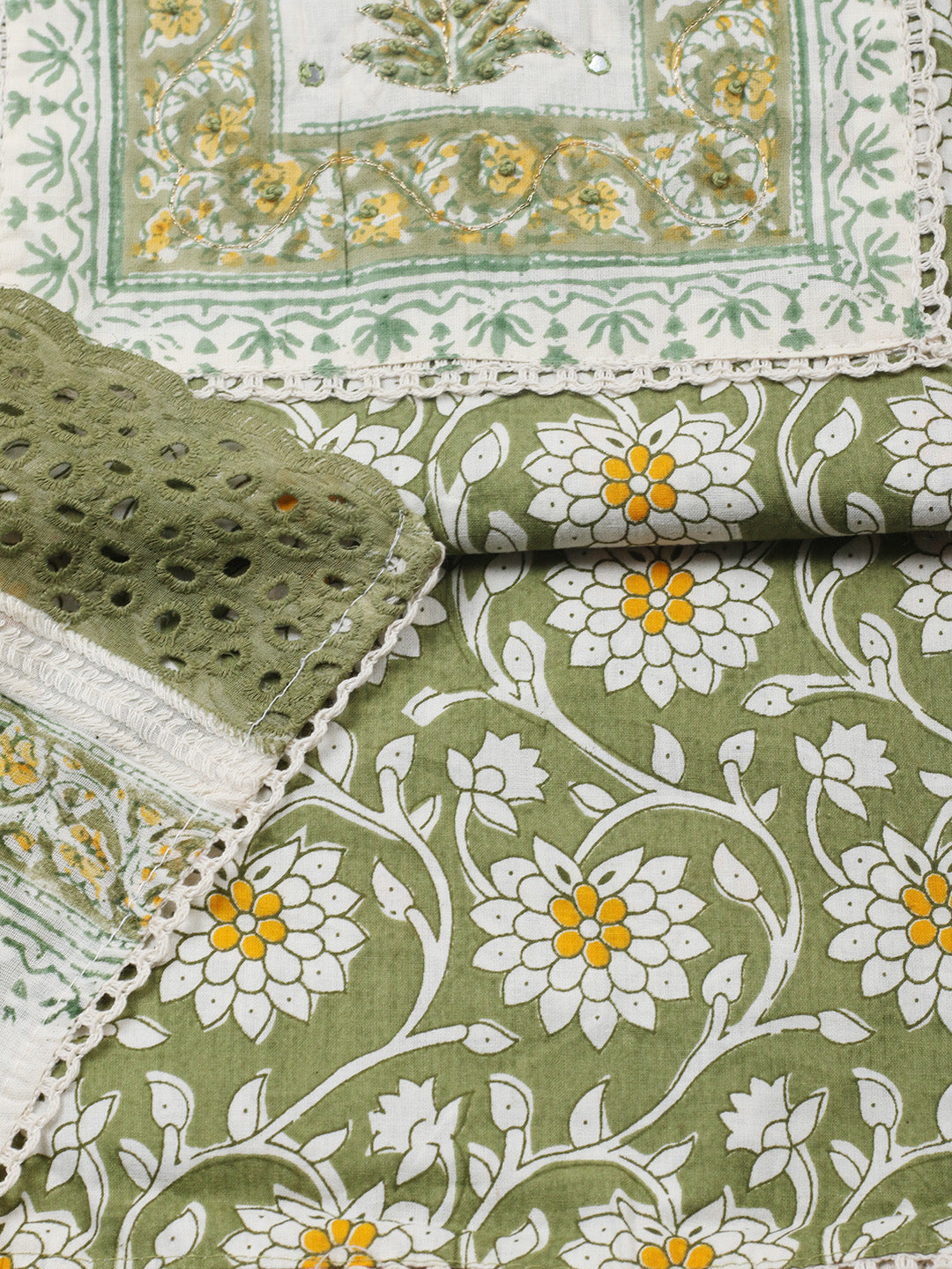 Embroidered Cotton Blend Unstitched Suit With Pant &amp; Dupatta